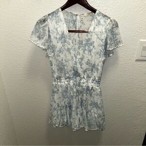 Miami Blue and White Flutter Sleeve Jumpsuit